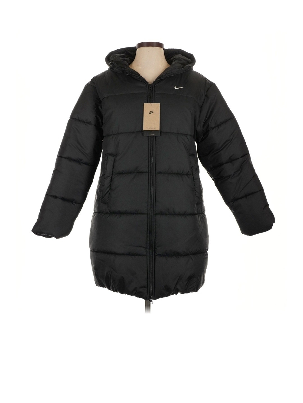 Nike Womens Hooded Black Long Puffer Coat